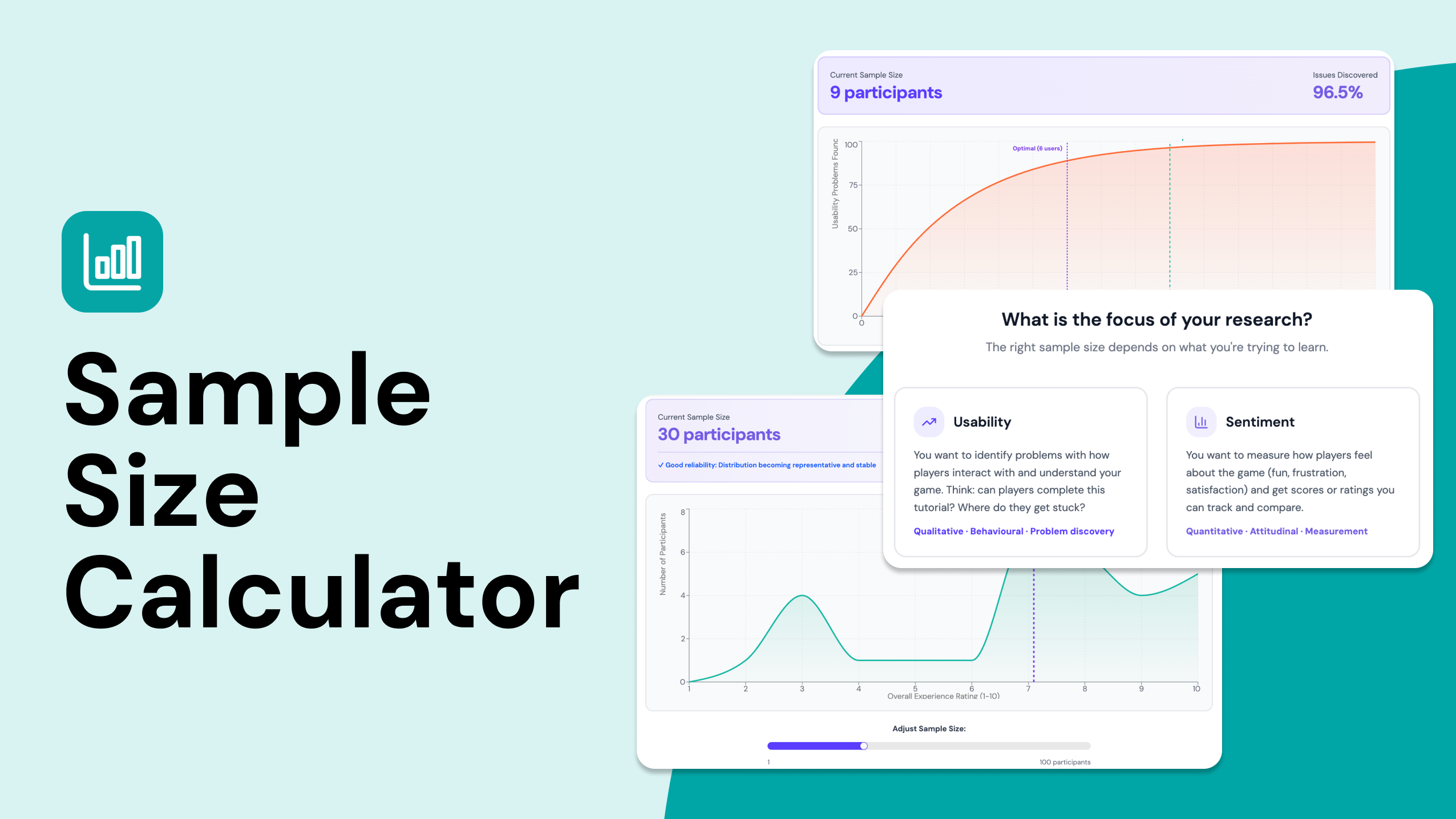 Teal background showing the Sample Size Calculator tool.