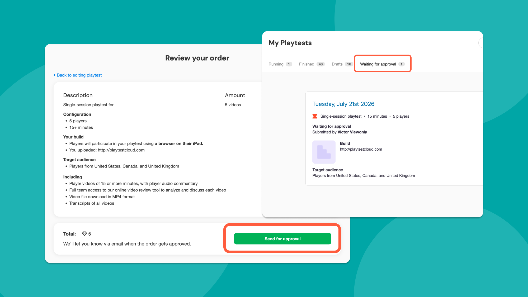 Screenshot of how the approval flow looks on the platform from the Collaborator's perspective