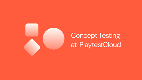 Concept Testing at PlaytestCloud header in spicy red background, with concept testing logo.