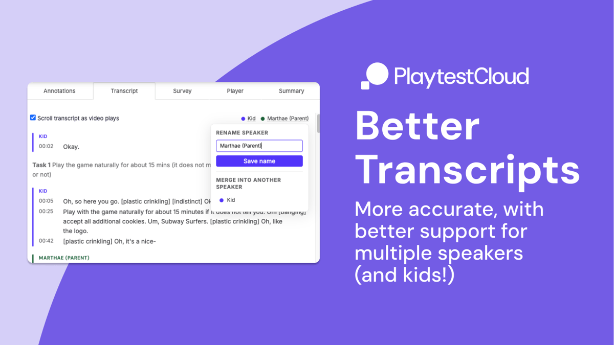 Playtest transcripts update: better for multiplayer, kids, laughter and more